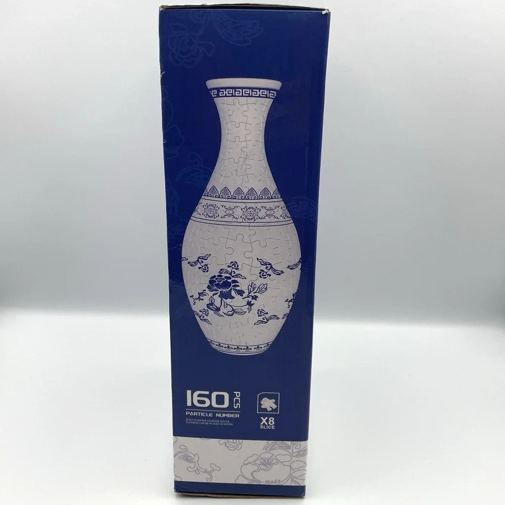 3D Puzzle Vase Blue‎ & White Porcelain Style 160 Piece Jigsaw Flower Vase